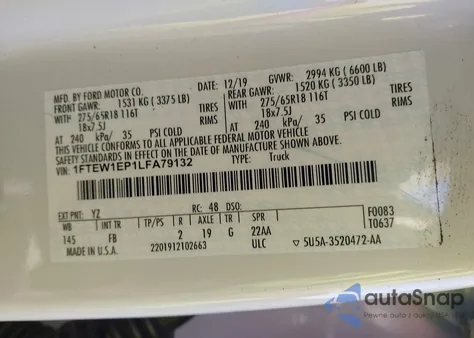 2020 Ford F-150 Xlt from USA, damaged, VIN 1FTEW1EP1LFA79132